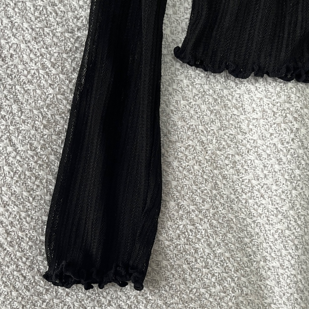 Forever 21 Black Sheer Mock Neck Long Sleeve Top - Picture 5 of 8